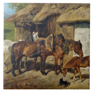 Hermine Biedermann Angespannte Pferde am Stall Fliese