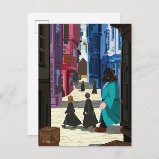 Hermione, HARRY POTTER™ & Hagrid in Diagon Alley Postkarte (Vorne/Hinten)