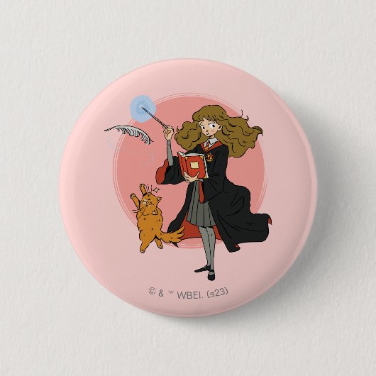 Hermione und Crookshanks Wingardium Leviosa Button (Vorderseite)