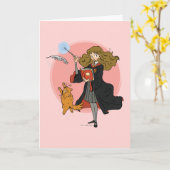 Hermione und Crookshanks Wingardium Leviosa Karte (Gelbe Blume)