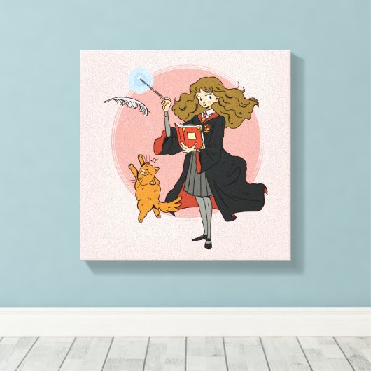 Hermione und Crookshanks Wingardium Leviosa Leinwanddruck (Insitu (Holzboden))