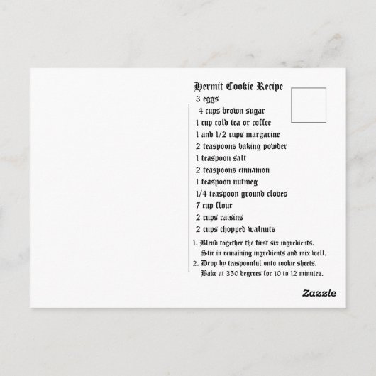 Hermit Cookie Recipe Postkarte (Rückseite)