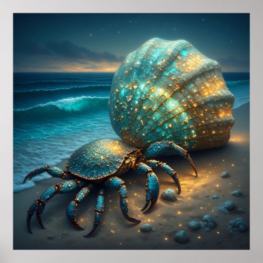 Hermit Crab mit Sparkling Sea Muschel Poster (Vorne)
