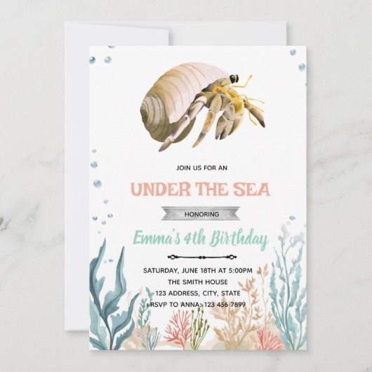 Hermit Crab party invitation Einladung (Vorderseite)