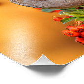 Hermit Thrush Songbird am Scarlet Firethorn Fotodruck (Ecke)