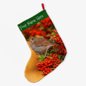Hermit Thrush Songbird am Scarlet Firethorn Großer Weihnachtsstrumpf (Rückseite (Hängend))