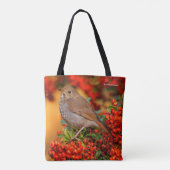 Hermit Thrush Songbird auf Scarlet Firethorn Tasche (Rückseite)