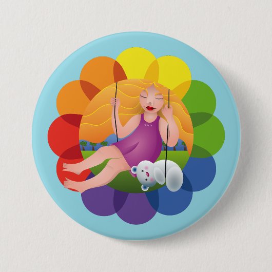 Hermosa Chica en columpio con su oso Button (Vorderseite)