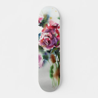 Hermosas Rosas Rojas en Arte Acuarela Skateboard