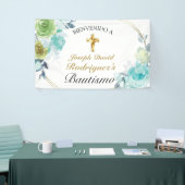 Hermoso Azul Floral Oro Cruz Bautismo Bienvenido Banner (Messeveranstaltung)