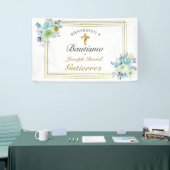 HERMOSO BAUTIZO BEBÉ CRUZADO DE ORO FLORAL AZUL BANNER (Messeveranstaltung)