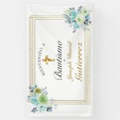 HERMOSO BAUTIZO BEBÉ CRUZADO DE ORO FLORAL AZUL BANNER (Vertikal)