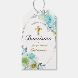 HERMOSO BAUTIZO BEBÉ CRUZADO DE ORO FLORAL AZUL GESCHENKANHÄNGER