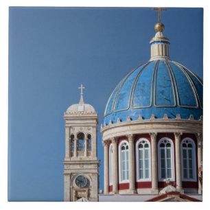 Hermoupolis, Syros-Insel, Griechenland. Blaue Kupp Fliese