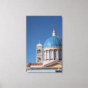 Hermoupolis, Syros-Insel, Griechenland. Blaue Kupp Leinwanddruck