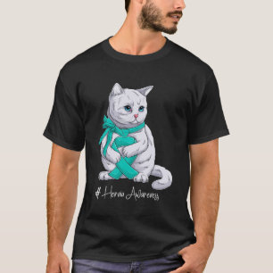 Hernia Awareness Montag Aquamarin Ribbon Cat T-Shirt