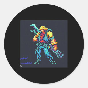 Hero (90er Jahre Retro Video Game Pixel Style Art) Runder Aufkleber