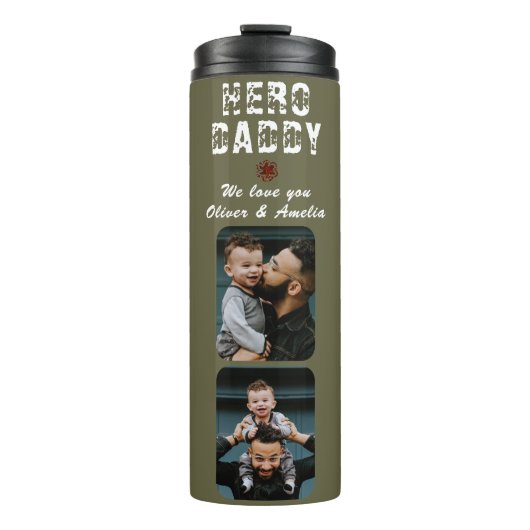 Hero Daddy Father`s Day 2 Photo Collage Thermosbecher (Vorderseite)