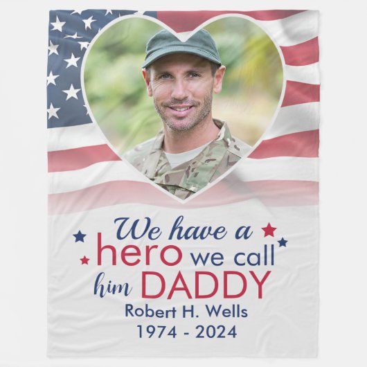 Hero Daddy Veteran Personalisiert America Flag Fleecedecke (Vorderseite)