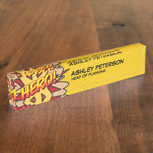 HERO Fun Retro Comic Buch Namensplakette (Seite)