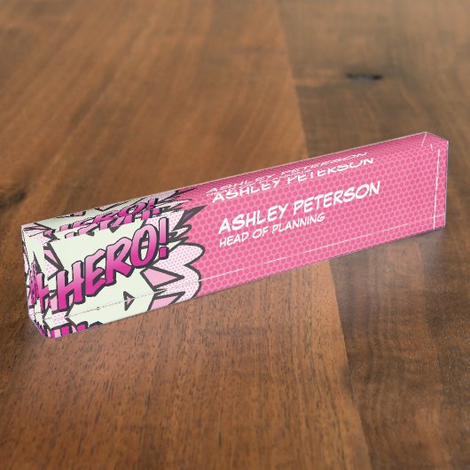HERO Fun Retro Comic Buch Rosa Namensplakette (Seite)