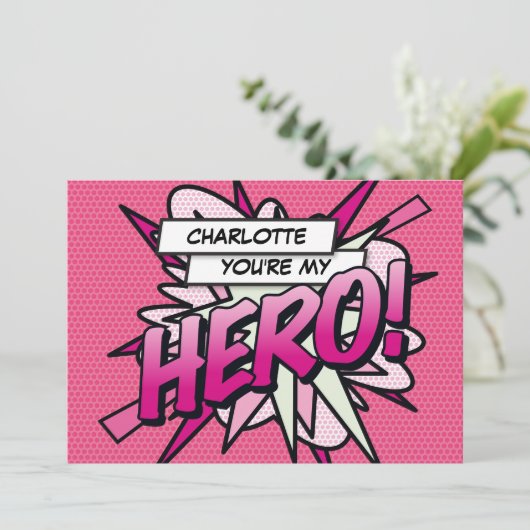 HERO Fun Retro Comic Pop Kunst Einladung (Stehend Vorderseite)