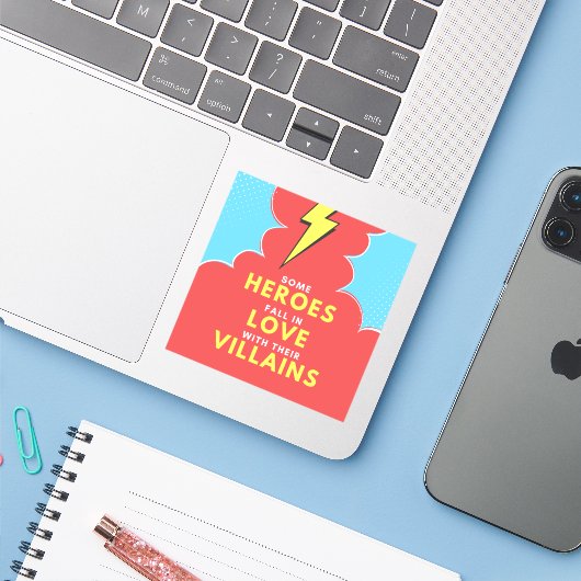 Heroes Liebe Villains - Blitzaufkleber Aufkleber (Laptop mit iPhone)
