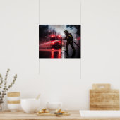 Heroic Firefighter Rescue Scene Poster (Küche)