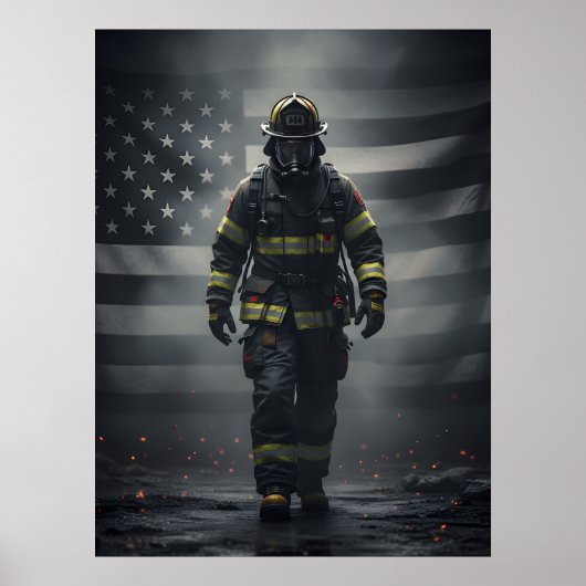 Heroic Firefighter Walking Through Smoke poster (Vorne)