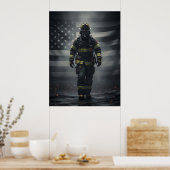 Heroic Firefighter Walking Through Smoke poster (Küche)