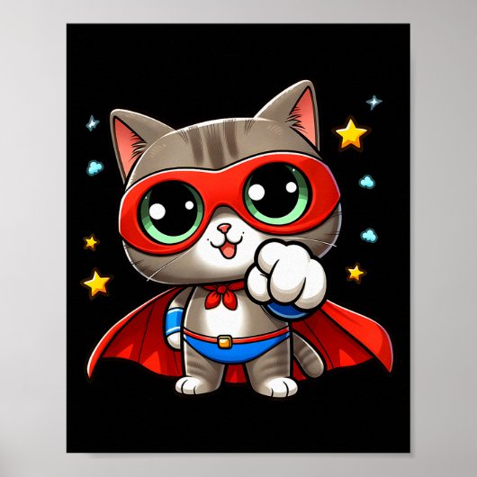 Heroic Super Cat With Cape Gift Men Kids Women Fun Poster (Vorne)