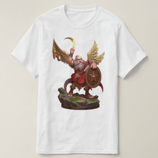 Heroic Winged Dwarf Warrior Fantasy Art T-Shirt (Design vorne)