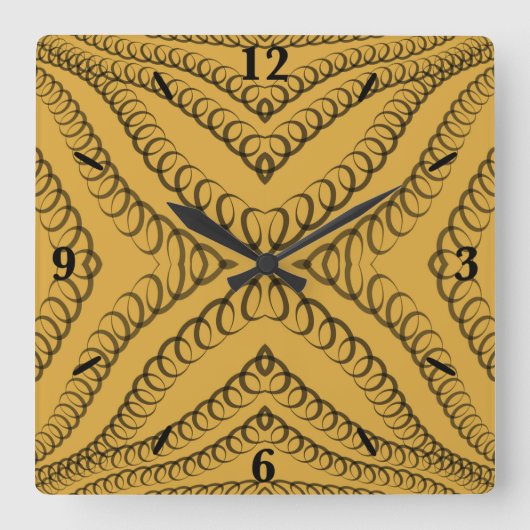 Heroin String Spring Black on Gold Geometric Art Quadratische Wanduhr (Vorderseite)