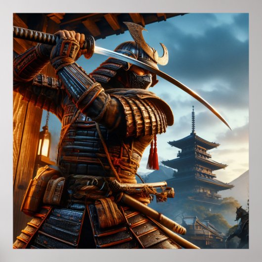 Heroisch Golden Epic Samurai Digitale Kunst Poster (Vorne)