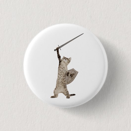 Heroische Kriegers-Ritter-Katze Button (Vorderseite)