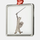 Heroische Kriegers-Ritter-Katze Silbernes Ornament (Links)