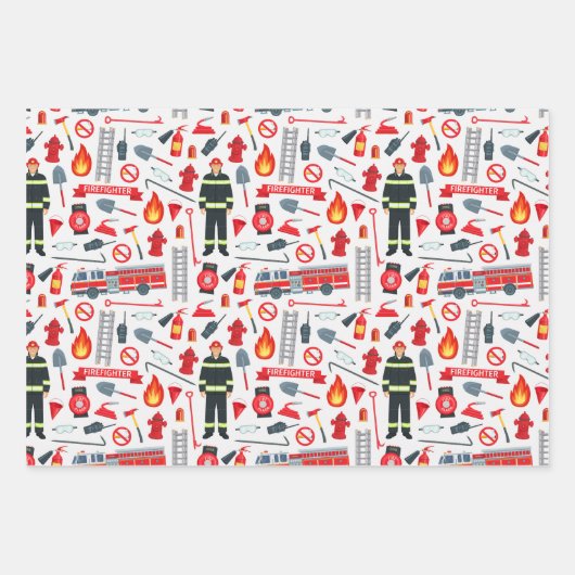 Heroischer Feuerwehrmann Themed Geschenkpapier Set (Vorderseite 3)