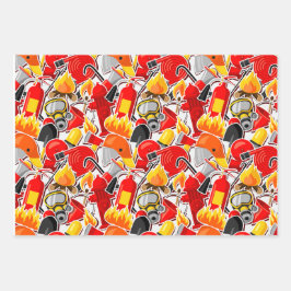 Heroischer Feuerwehrmann Themed Geschenkpapier Set