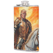 Heroischer Trump-Krieger in Goldener Rüstung Flachmann (Links)