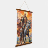 Heroischer Trump-Krieger in Goldener Rüstung Wandteppich Mit Holzrahmen (Gewinkelt)