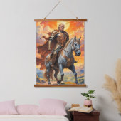 Heroischer Trump-Krieger in Goldener Rüstung Wandteppich Mit Holzrahmen (Schlafzimmer)