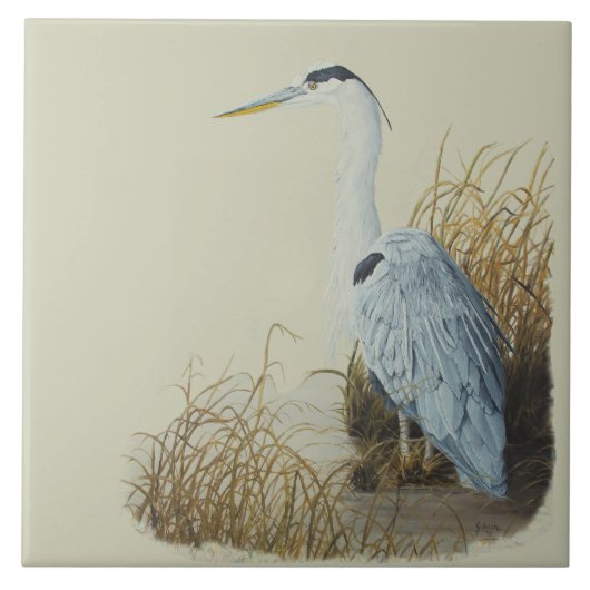 Heron am Marsh Edge Tile Fliese (Vorderseite)