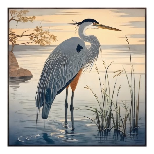 Heron am See Fotodruck (Vorne)