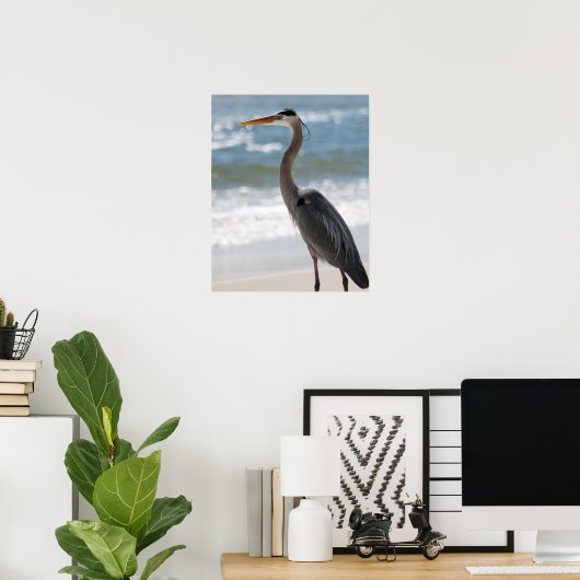 Heron am Strand Farbe 16x20 Poster (Heimbüro)