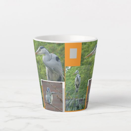 Heron and Little Bird Collage Latte Tasse (Vorderseite)