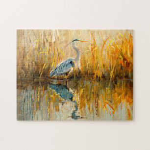 Heron bei Morgendämmerung am Wasser Puzzle