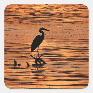 Heron bei Sunset Quadratischer Aufkleber