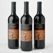 Heron Bird bei Orange Sunset Lake Wine Label Weinetikett (Flaschen)