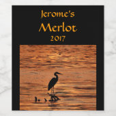 Heron Bird bei Orange Sunset Lake Wine Label Weinetikett (Einzelnes Label)