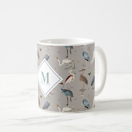 Heron Bird Egret Nature Mit Monogramm Kaffeetasse (VorderseiteRechts)